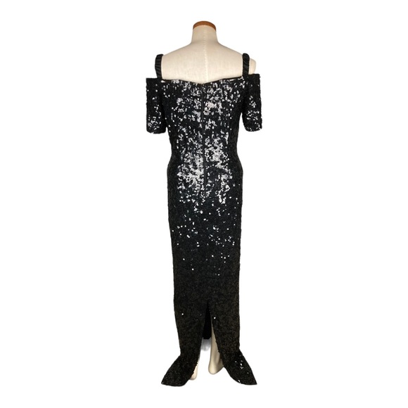 Peak Evenings Black Sequined Floor Length Dress Gown Sz 8 - Picture 8 of 16